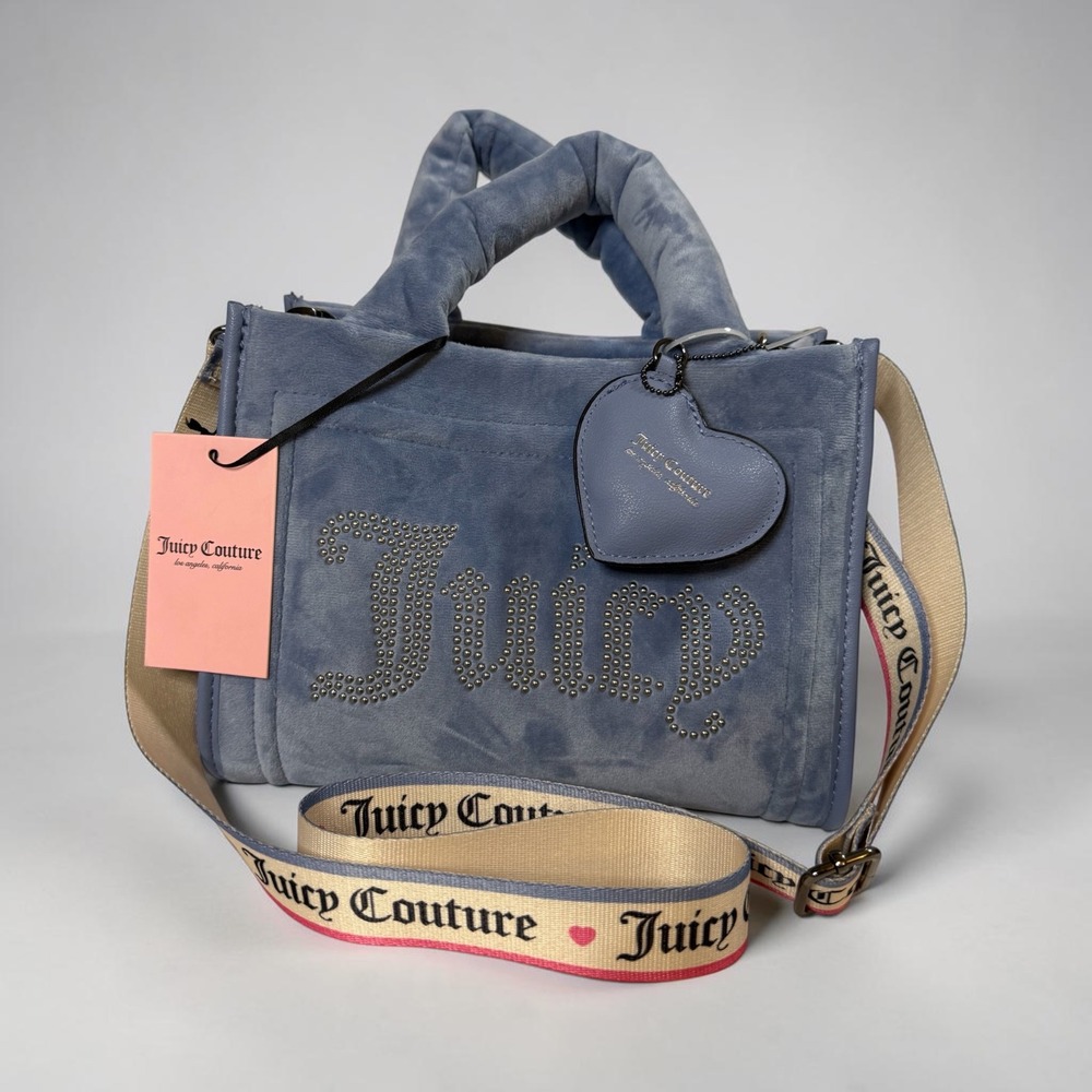 Juicy Couture Big Spender Mini Tote Slate Blue Velour Crossbody Bag NWT